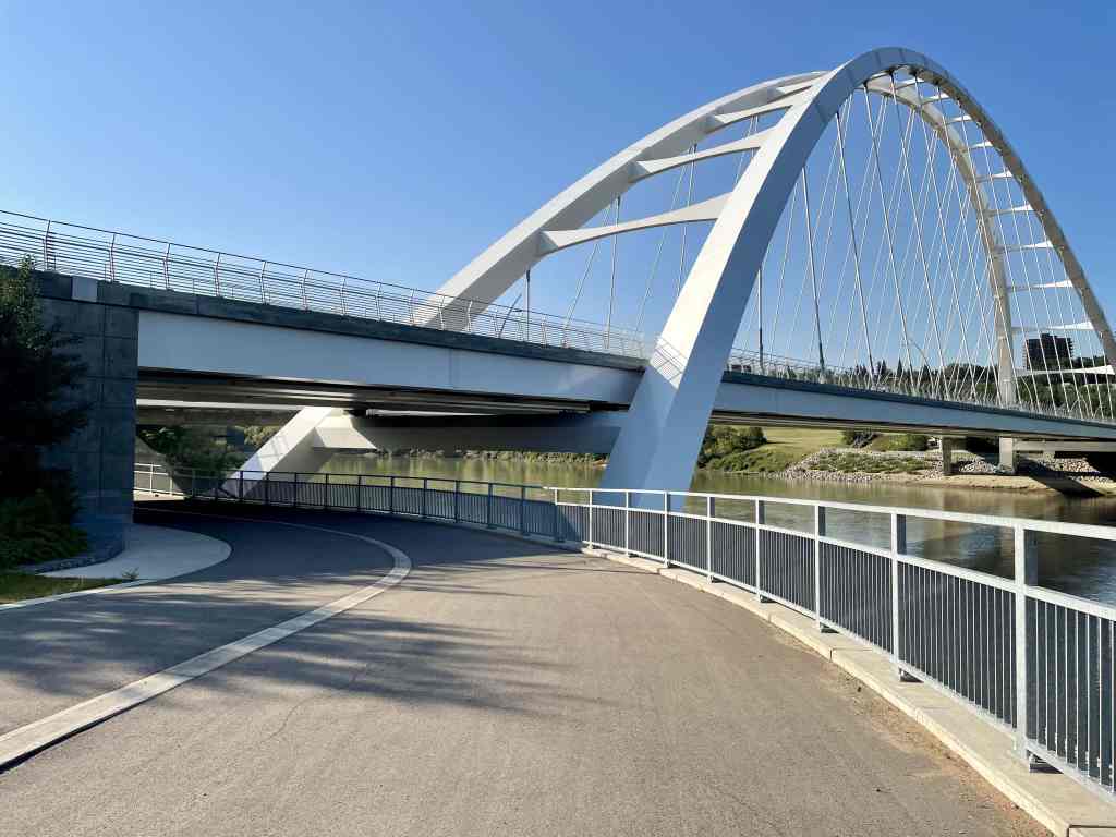 Biking in Edmonton passed Walter Bridge